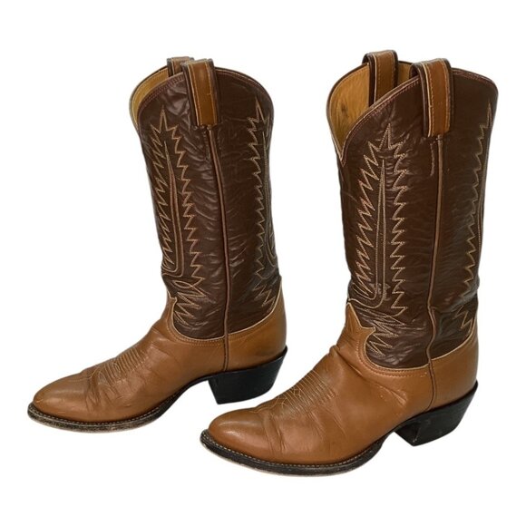 Vintage 80s Tony Lama Brown Leather Cowboy Boots Men's Size 7.5D Style 6210 - Picture 2 of 10